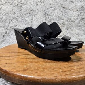Lauren Ralph Lauren Rhianna Womens 8.5B Slide Black Patent Leather Wedge Sandal